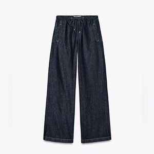 Zara Indigo Wide-Leg Drawstring Jeans